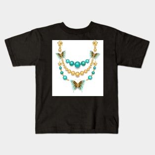 Necklace with Turquoise Butterflies Kids T-Shirt